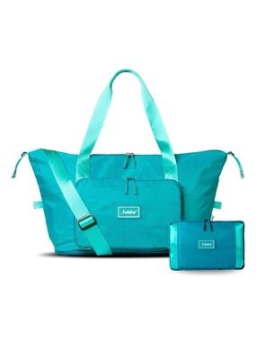 THE FOLDIE 40L Expandable Travel Weekender Tote Shoulder Bag Aqua Teal